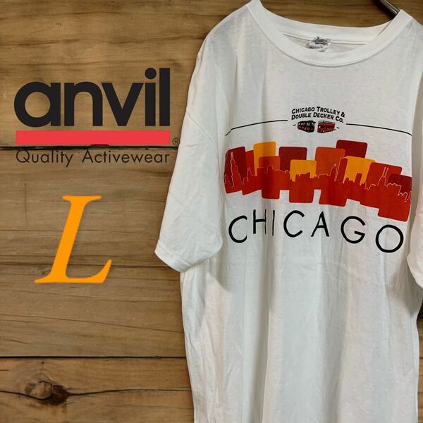 【US古着】anvil 白 L Chicago シカゴ Tシャツ 半袖 レギュラーヴィンテージ プリント メンズ レディース