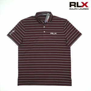 新品 RLX ラルフローレン 半袖ポロシャツ(US-XXL/日本-3XL相当)ボルドー ボーダー 吸湿発散＆ストレッチ ゴルフ最適 RALPH LAUREN/fa49