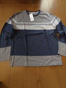 未使用 タグ付 シンプルライフ レナウン 長袖Tシャツ グレー×紺 Lサイズ レターパックプラス520円