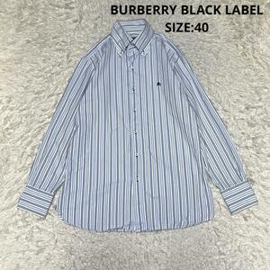 BURBERRY BLACK LABEL バーバリーブラックレーベル ストライプ BDシャツ ボタンダウン ノバチェック ホース刺繍 三陽商会 サイズ40 ブルー