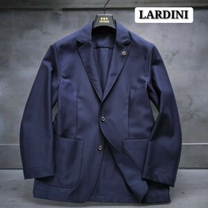 未使用級☆LARDINI テーラードジャケット 最高級ウール&モヘア 春夏 アンコン サマージャケット 紺ブレ 新ブートニエール イタリア製 1円