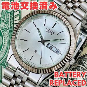 腕時計メンズ電池交換済みシチズンCITIZENクォーツ6100-K09303中古アナログ紳士デイデイト稼働アンティーク高級ブランドU1117