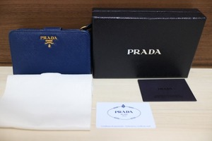 正規品 ★Gカード印鑑有★ 早い者勝ち!! ★即落★ PRADA プラダ 二つ折り財布 財布 ネイビー サフィアーノ♪ ※偽物大量流出中・注意！！※