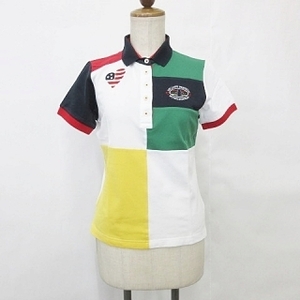 マンシングウェア MUNSINGWEAR ゴルフ シャツ ポロシャツ 半袖 配色 ロゴ 刺繍 ホワイト ネイビー 白 紺 緑 赤 M レディース