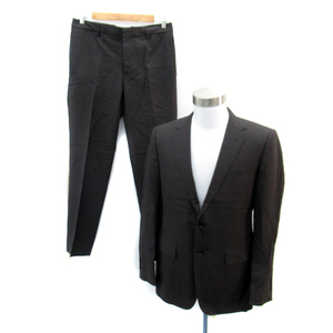  United Arrows suit setup top and bottom tailored jacket slacks pants check pattern silk .48 M Brown men's 