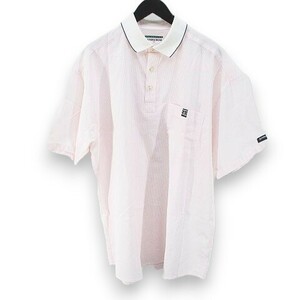 マンシングウェア MUNSINGWEAR ゴルフウェア ストライプ柄 半袖 ポロシャツ カットソー ピンク系 日本製 ロゴ 胸ポケット 綿 コットン メン