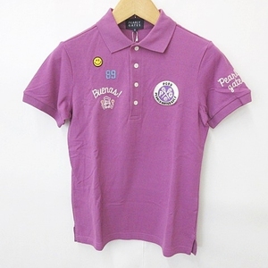 未使用品 パーリーゲイツ PEARLY GATES ポロシャツ ゴルフ 半袖 ロゴ ワッペン ニコちゃん 刺繍 コットン 紫 パープル 3 メンズ