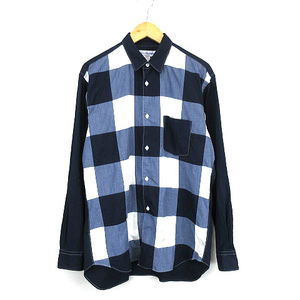 コムデギャルソンシャツ COMME des GARCONS SHIRT ブロック チェック切替スリーブ ポケット シャツ白 紺 インディゴ メンズ