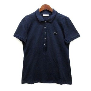 ラコステ LACOSTE ストレッチ ピケ ポロシャツ 半袖 スリムフィット PF7845L ネイビー 紺 40 美品 レディース