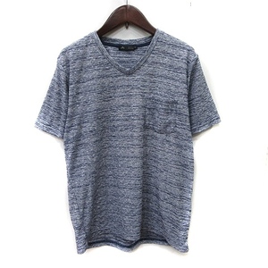メンズメルローズ MEN'S MELROSE Tシャツ カットソー 半袖 Vネック パイル地 総柄 3 紺 ネイビー /YI メンズ