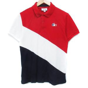 ラコステ LACOSTE SPORT ポロシャツ 半袖 ポロカラー ロゴ トリコロール マルチカラー XS 赤 白 レッド ホワイト /FF32 メンズ