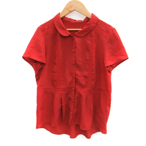  L ELLE shirt blouse short sleeves round color race 38 M red red /SM3 lady's 