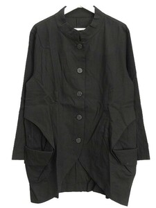 ジウ 慈雨 変形 ポケット ジャケット 40 ブラック 黒 アウター 上着 コート センソユニコ 綿 紙 シルク レディース
