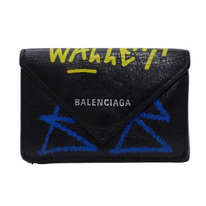 バレンシアガ BALENCIAGA 391446 レザー グラフィティ プリント ペーパー ウォレット 財布 BLACK(ブラック) レディース