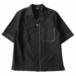 3.1 フィリップリム 3.1 phillip lim 開襟 オープンカラー シャツ カットソー 半袖 ホワイトステッチ サイズM 黒 ブラック メンズ