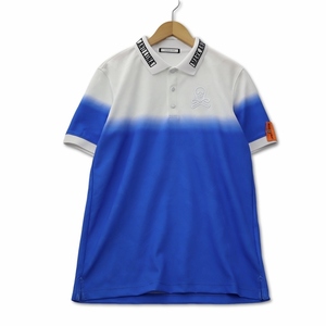 マーク＆ロナ MARK&LONA グラデーションスカルパッチ半袖ポロシャツ 48 ブルー/ホワイト