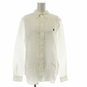 ジムフレックス Gymphlex FLANDERS LINEN リネンクロスソフトボタンダウンシャツ ブラウス 刺繍 ロゴ ワンポイント 長袖 16 XL 白