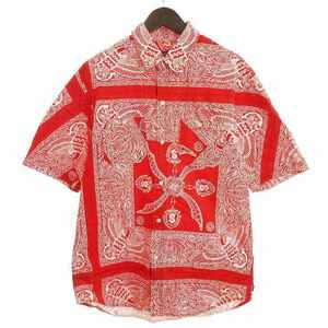 ステューシー STUSSY アロハシャツ 半袖 バンダナ柄 コットン 赤 レッド系 XL 大きいサイズ メンズ