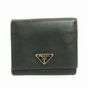 プラダ PRADA サフィアーノレザー 三つ折り財布 三角ロゴ 黒 ブラック ウォレット ■GY04 レディース