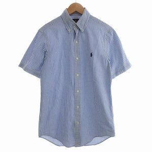 ラルフローレン RALPH LAUREN ボタンダウンシャツ ストライプ ロゴ 刺繍 ワンポイント 半袖 XS 水色 /KL メンズ