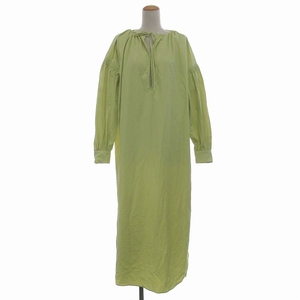 未使用品 トゥデイフル TODAYFUL タグ付き Gather Caftan Dress ワンピース ロング マキシ スリット リボン 黄緑 12210310