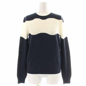 ジルサンダー JIL SANDER NAVY ニット カットソー ウール 切替 長袖 S 紺 ネイビー 白 ホワイト /YI22 レディース