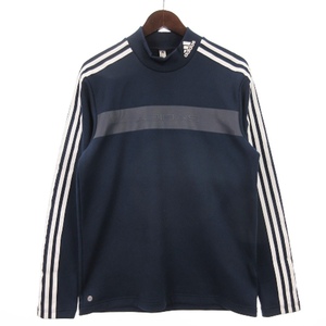 アディダス adidas 良品 長袖 シャツ スリーストライプス ハイネック Tシャツ HG8267 紺 カレッジネイビー L トップス ゴルフウェア メンズ