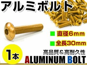 メール便 カラー アルミボルト M6×30mm 六角 トラスボルト金/ゴールド 1本 スクリーン/カウル/パネル/ナンバープレート/クランクケース