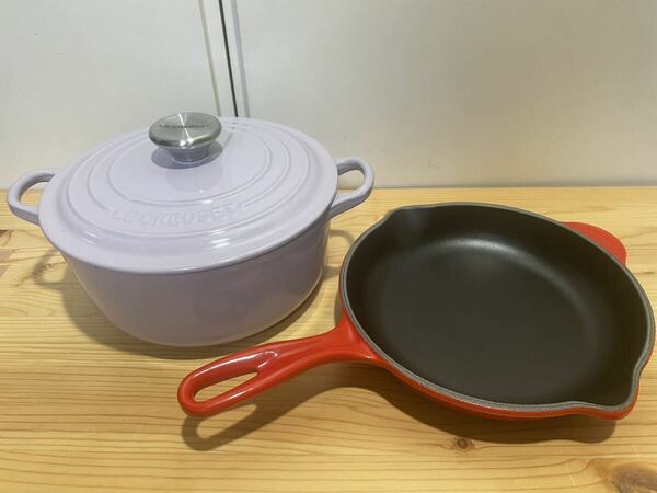 【送料込・即決・セット】LE CREUSET ル・クルーゼ ココット ロンド 20cm 2.4L両手鍋 ＆ スキレット 20㎝ 2点鋳物鉄製