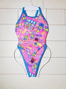 26 Arena woman .. swimsuit M(9)* tough suit * piping pink Sky blue Logo peace pattern * fly back high leg 