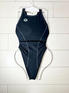 24 Arena woman .. swimsuit M(9)* tough suit * black black gray stitch * open back high leg 