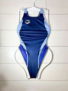 12 Arena woman .. swimsuit M(9)*NUX/ARN-7014WL* light ground * super lustre neibi blue sax blue * open back high leg 