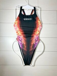 11 Speed woman .. swimsuit M* aqua blade ...ma-kyu line * light ground * super lustre black graphic pattern * open back high leg * old Mizuno made 
