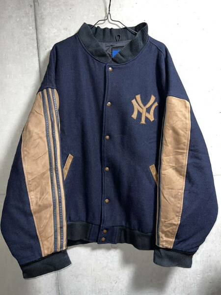 80s 90s レア ヴィンテージ adidas New York Yankees Suede Leather Varsity Jacket ニューヨーク ヤンキース スエード レザー ジャケット