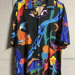 POLO Ralph Lauren ラルフローレン CALDWELL VISCOSE オープンカラー シャツ L ヴィンテージ オールド コールドウェル 鯉 熱帯魚 ブラック