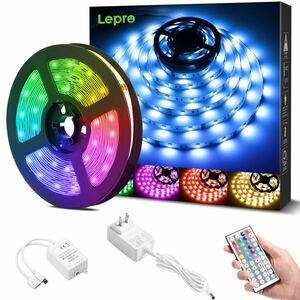 Lepro LEDテープライト 非防水 RGB 高輝度 調光調色 ledテープ 12v 切断可能 明るいライト 間接照明 室内装飾用 テープライト (5メートル)