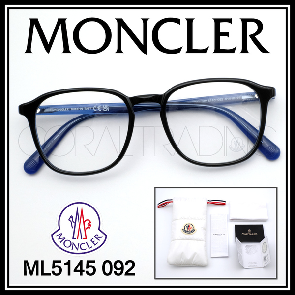 24105★新品本物!MONCLER ML5145 092 ブラック/ブルー モンクレール セルフレーム ウェリントンシェイプ キーホールブリッジ
