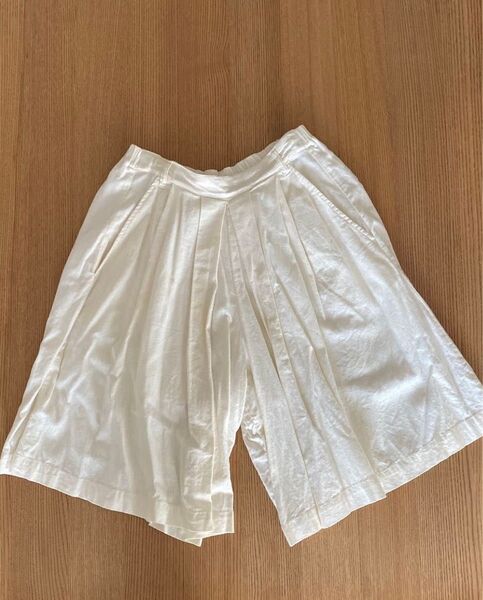 リネン混み ガウチョパンツ キュロットスカート 白 可愛い ポケットあり