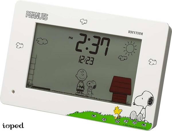 動く スヌーピー 目覚まし時計 昭和に大流行 デジタル時計 カレンダー付き 白 ウッドストック PEANUTS SNOOPY アクション 癒やされる
