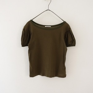 ミナペルホネン mina perhonen *creme コットン半袖パフスリーブTシャツ*1カットソーグリーン系カーキ(33-2404-775)【10F42】