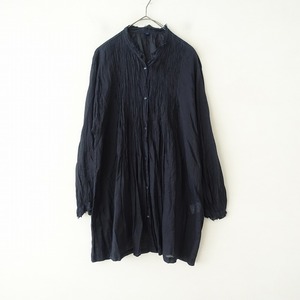 トゥジュー TOUJOURS *シルクコットンピンタックブラウス*Fネイビーチュニックカットオフフリル(33-2405-195)【30F42】