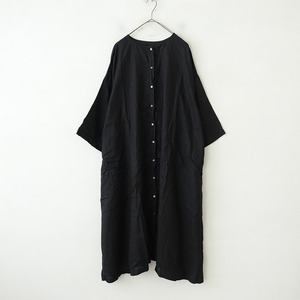 【染】ネストローブ nest Robe *リネン付け襟ワンピース*F麻ブラック黒ワイドドレス(34-2405-28)【60F42】