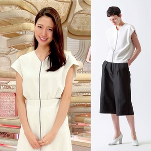 三田友梨佳さん着*CYCLAS シクラス*22SS フレンチスリーブブラウス Vネック アイボリー オフホワイト ブラック 34 新品同様 美品