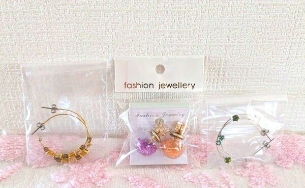 ④ガラスドームピアス ジュエル キャッチ 2WAY&フープピアス