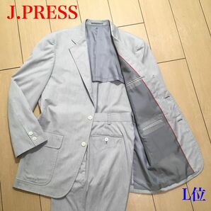 極美品★ジェイプレス セットアップ スーツ J.PRESS コットン グレー ホワイト ストライプ 春夏 YA6 L位 A579