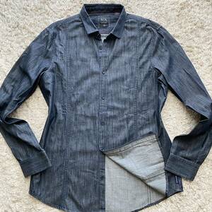  превосходный товар /XL размер /ARMANI EXCHANGE Armani Exchange Denim рубашка Denim style рубашка с длинным рукавом большой размер мужской индиго голубой 