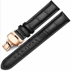 本革 腕時計 クロコダイル型押しベルト22ｍｍ Dバックル ブラック