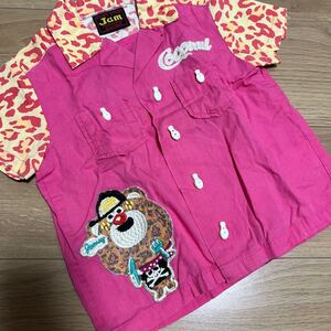 【JAMジャム】ピンク半袖 ボーリングシャツ 100