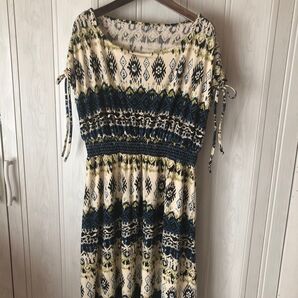 ◆ネイティブ柄のチュニックワンピース/アンダーワンピース付き/LL◆r2