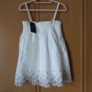 未使用タグ付き vis 2way小花刺繍ティアードキャミソール スカラップ刺繍ブラウス チュニックブラウス トップス ビス ヴィス